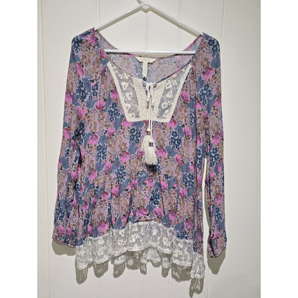 whimsical boho tassel hippie peasant Babydoll lace cottage prarie Y2K Blouse Lg